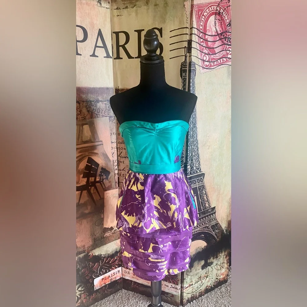 BCBG Maxazria Purple and Turquoise dress-Size 4 - Picture 1 of 6